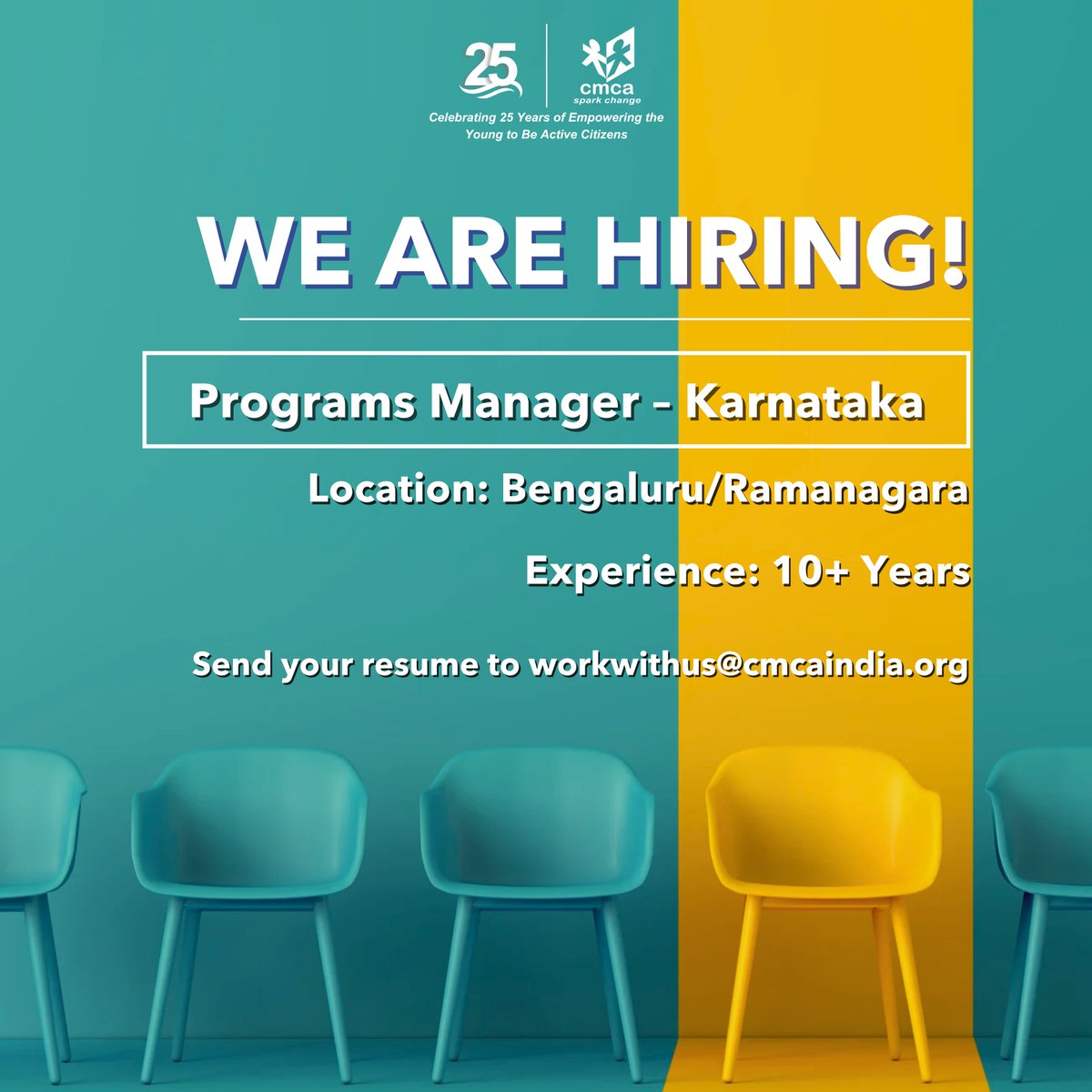 cmca (@cmcaindia) on Twitter photo Are you driven to create real change at the grassroots? CMCA is hiring a Programs Manager for Karnataka! Lead teams, shape programs, and build lasting impact for children, youth & communities.
Help us strengthen our work across the state
Apply: workwithus@cmcaindia.org Are you driven to create real change at the grassroots? CMCA is hiring a Programs Manager for Karnataka! Lead teams, shape programs, and build lasting impact for children, youth & communities.
Help us strengthen our work across the state
Apply: workwithus@cmcaindia.org