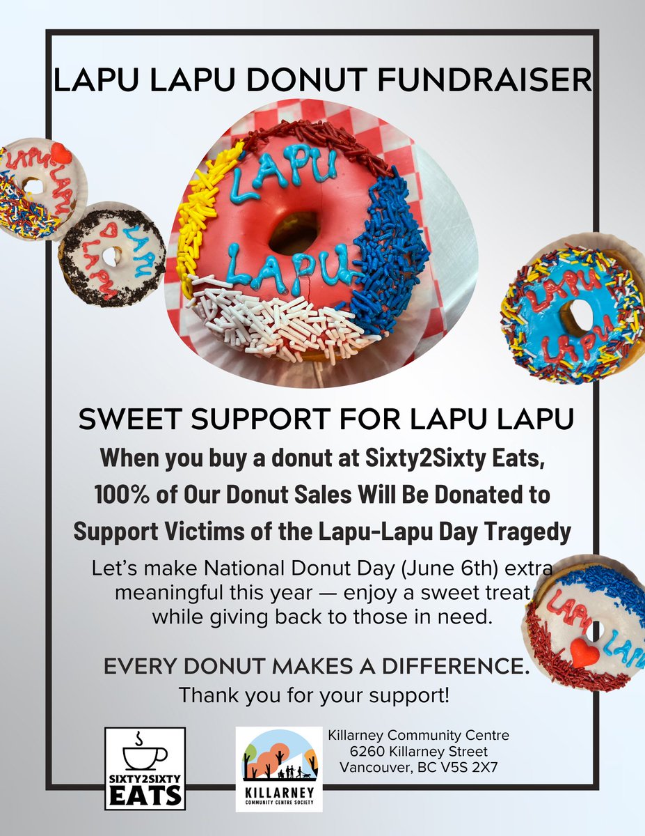 Celebrate **National Donut Day** on **June 6th**! 🍩 Every purchase of our **Lapu Lapu Donuts** directly supports the victims of the Lapu Lapu tragedy—100% of proceeds go to the cause. Grab a treat and make a difference! #NationalDonutDay #SupportLapuLapu