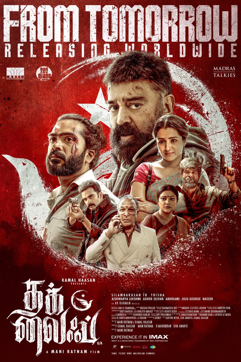 RKFI's tweet image. #Thuglife Releasing Worldwide from Tomorrow.
#Thuglife Bookings open
#ThuglifeFromJune5 in Cinemas near you
#KamalHaasan #SilambarasanTR
A #ManiRatnam Film
An @arrahman Musical
@ikamalhaasan @SilambarasanTR_ #Mahendran @bagapath @trishtrashers @AishuL_ @AshokSelvan…