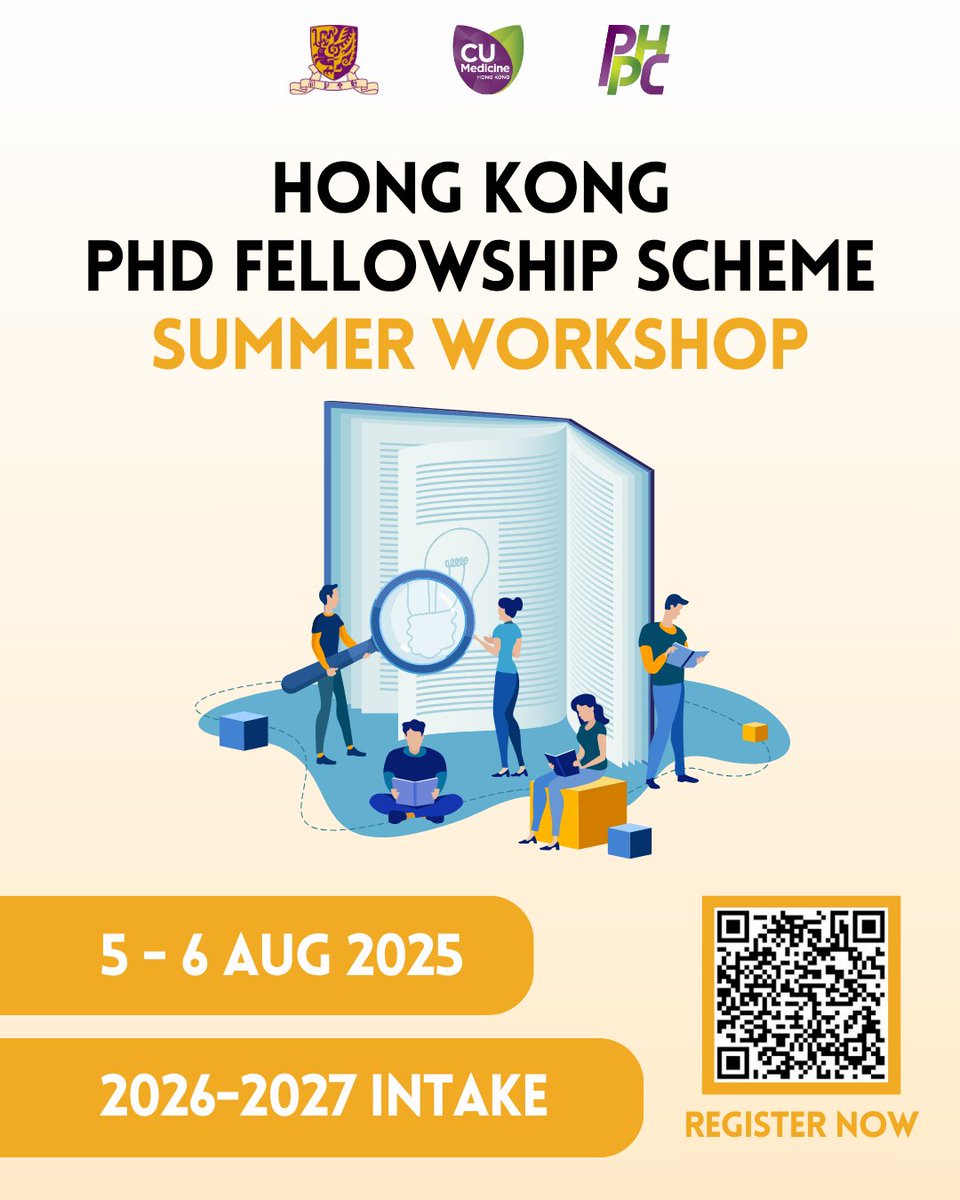 CUHK JC School of Public Health and Primary Care (@cuhksphpc) on Twitter photo Our HK #Phd #Fellowship Scheme Summer Workshop has extended the registration deadline to ๐ต ๐๐๐ป, ๐ ๐ผ๐ป๐ฑ๐ฎ๐! Selected participants may receive travel and accommodation subsidies. ๐ฅ๐ฒ๐ด๐ถ๐๐๐ฒ๐ฟ ๐ก๐ผ๐: cloud.itsc.cuhk.edu.hk/webform/view.pโฆ
#CUHK #scholarship #doctoralstudies Our HK #Phd #Fellowship Scheme Summer Workshop has extended the registration deadline to ๐ต ๐๐๐ป, ๐ ๐ผ๐ป๐ฑ๐ฎ๐! Selected participants may receive travel and accommodation subsidies. ๐ฅ๐ฒ๐ด๐ถ๐๐๐ฒ๐ฟ ๐ก๐ผ๐: cloud.itsc.cuhk.edu.hk/webform/view.pโฆ
#CUHK #scholarship #doctoralstudies