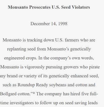 RoyalK_01's tweet photo. @officialABAT @BillGates @asovilladigital @Gates_Nigeria @BillGates Poison GMO company #Mosanto suing local farmers in Brazil,US for replanting their patented seeds.
They aim at monopolising food cultivation worldwide so we all buy seeds from them while killing and destroying organic farmers.
@NafdacAgency shame on TRAITORS @IITA_CGIAR https://t.co/J6mRnODjhX