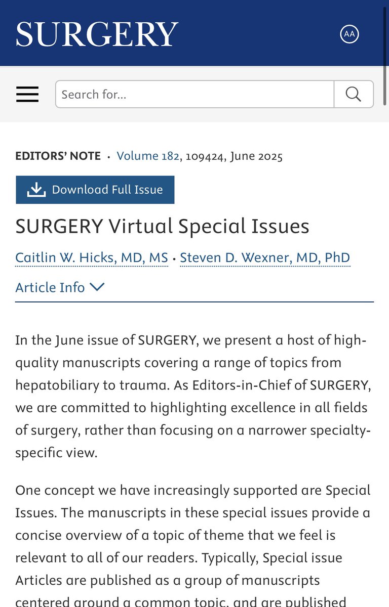SURGERY Journal (@surgjournal) on Twitter photo Our June issue is a special one!
We present a variety of transdisciplinary articles with a special series on trauma care in combat zones and austere conditions.
Make sure to check it out!
surgjournal.com/article/S0039-…
<a href="/CaitlinWHicks/">Caitlin Hicks MD, MS</a> <a href="/SWexner/">Steven D Wexner MD, PhD</a> <a href="/juliomayol/">Julio Mayol</a> <a href="/SyedAAhmad5/">Syed A. Ahmad</a>
#SoMe4Surgery Our June issue is a special one!
We present a variety of transdisciplinary articles with a special series on trauma care in combat zones and austere conditions.
Make sure to check it out!
surgjournal.com/article/S0039-…
<a href="/CaitlinWHicks/">Caitlin Hicks MD, MS</a> <a href="/SWexner/">Steven D Wexner MD, PhD</a> <a href="/juliomayol/">Julio Mayol</a> <a href="/SyedAAhmad5/">Syed A. Ahmad</a>
#SoMe4Surgery