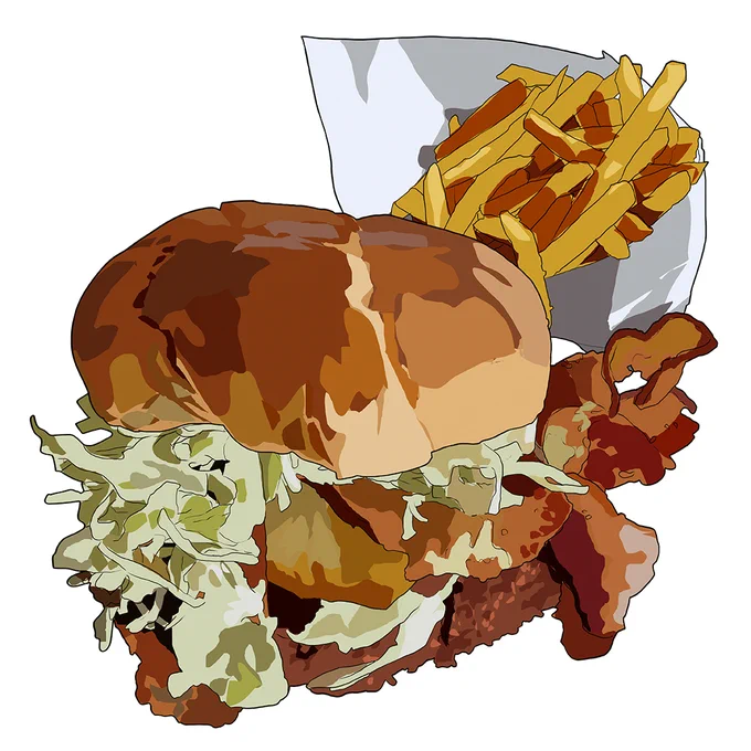 katsukatsukatsukatsuburger and fries.