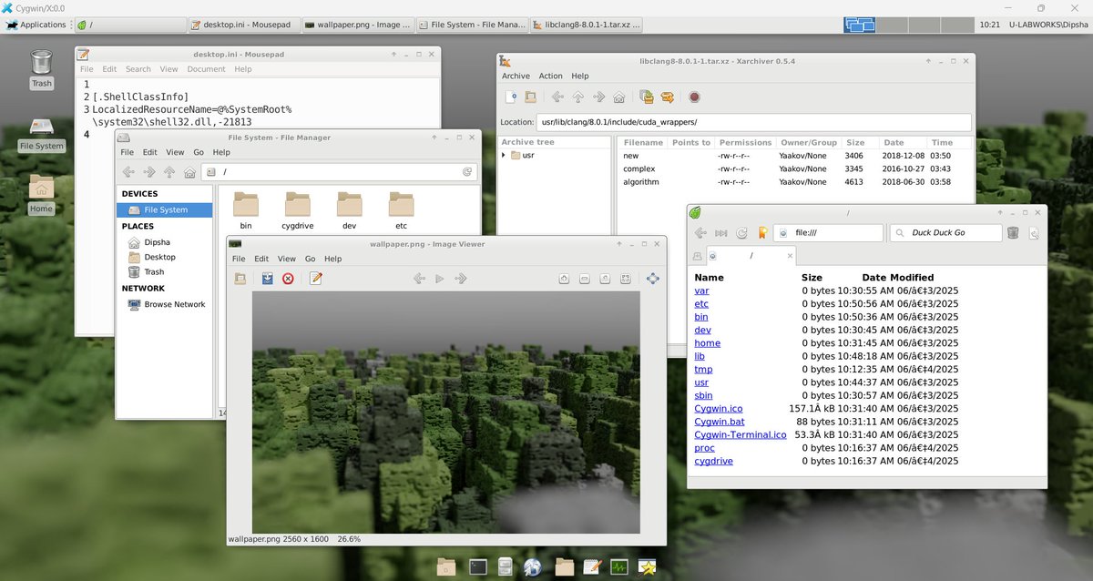 dip22763's tweet image. Some of the base applications running on Xfce session in Cygwin.
#cygwin #unix