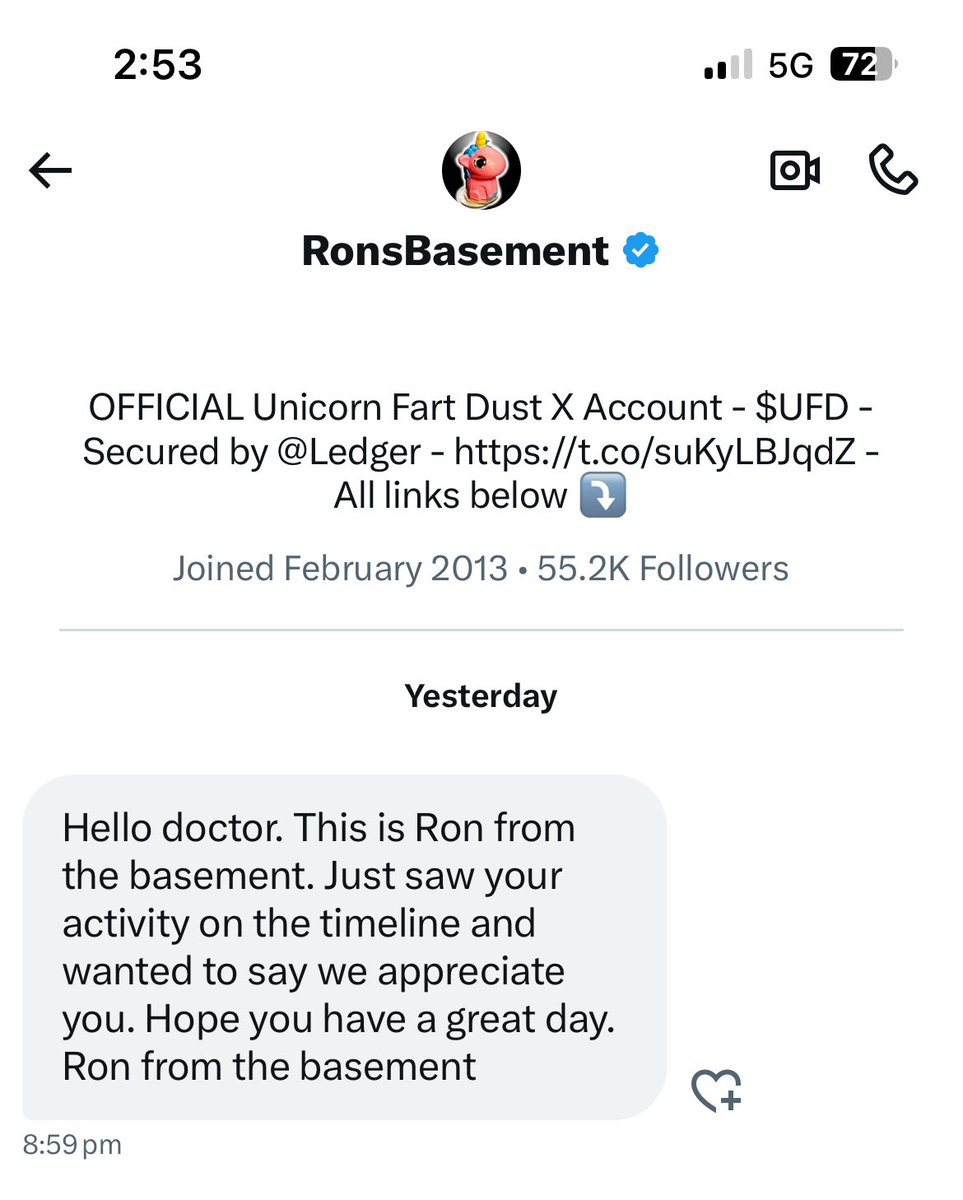 Doctor (@mindsetdrivenft) on Twitter photo Just checked my DM’s and low and behold the man the myth the legend <a href="/BasementRon/">RonsBasement</a>
$UFD can’t stop winning Just checked my DM’s and low and behold the man the myth the legend <a href="/BasementRon/">RonsBasement</a>
$UFD can’t stop winning