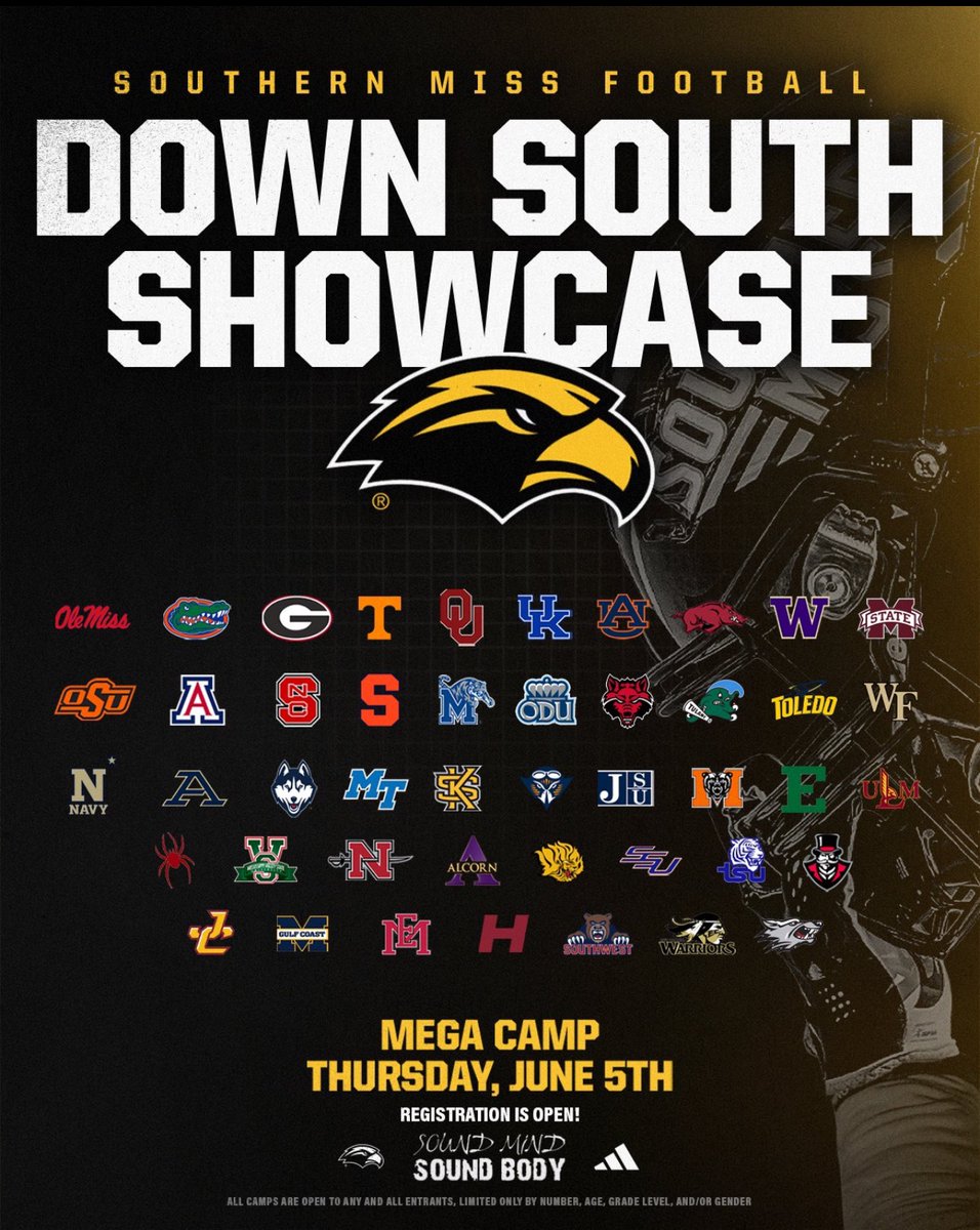 Aiden watson (@aidenwatn55) on Twitter photo I’ll be at the southern miss football camp this Thursday, can’t wait to compete!
<a href="/DLCoach_Hank/">Hank</a>
<a href="/SummerfordCoach/">CoachSummerford</a>
<a href="/CoachRPittman/">Rashad Pittman</a>
<a href="/CoachSamPittman/">Coach Sam Pittman</a>
<a href="/SouthernMissFB/">Southern Miss Football</a>
<a href="/UWFFootball/">UWF Football</a>
<a href="/OleMissFB/">Ole Miss Football</a>
<a href="/JohnGarcia_Jr/">John Garcia, Jr.</a> I’ll be at the southern miss football camp this Thursday, can’t wait to compete!
<a href="/DLCoach_Hank/">Hank</a>
<a href="/SummerfordCoach/">CoachSummerford</a>
<a href="/CoachRPittman/">Rashad Pittman</a>
<a href="/CoachSamPittman/">Coach Sam Pittman</a>
<a href="/SouthernMissFB/">Southern Miss Football</a>
<a href="/UWFFootball/">UWF Football</a>
<a href="/OleMissFB/">Ole Miss Football</a>
<a href="/JohnGarcia_Jr/">John Garcia, Jr.</a>