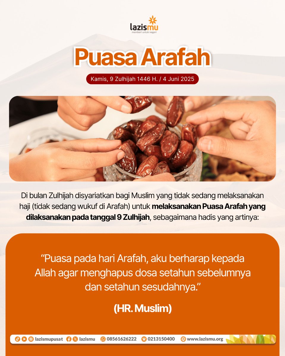 Satu hari puasa, dua tahun pengampunan.

Begitu besar rahmat Allah di hari Arafah punya keutamaan luar biasa: Menghapus dosa setahun yang lalu dan setahun yang akan datang. 

Mari kita, siapkan diri dan ajak keluarga serta teman untuk sama-sama meraih pahala besar di hari Arafah.