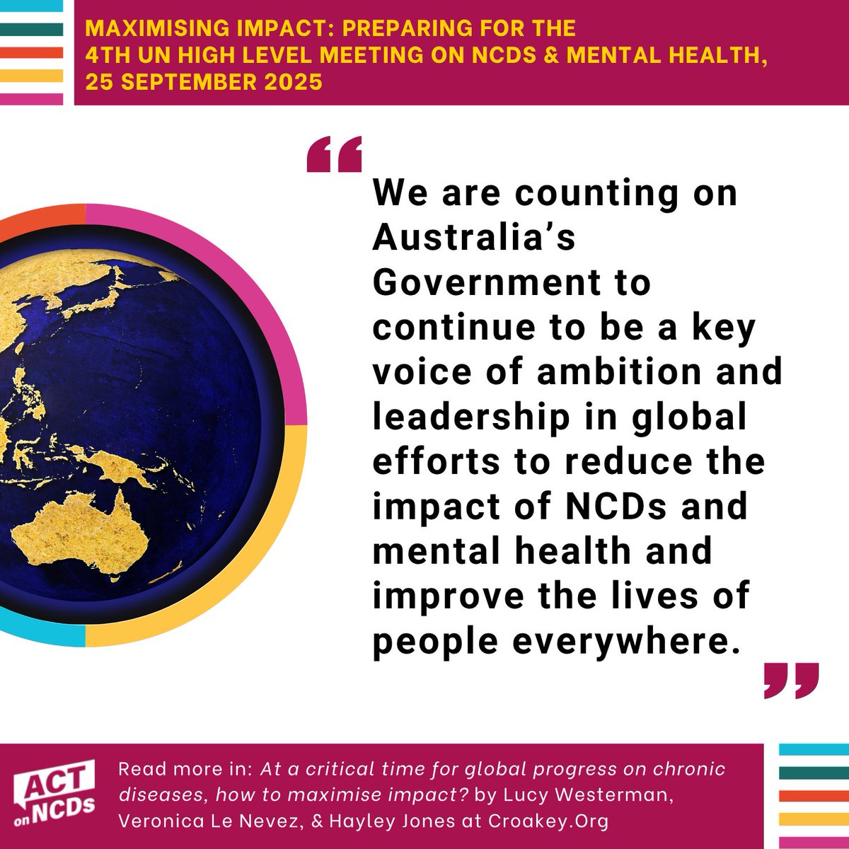 At #WHA78 countries incl Australia expressed high ambitions for the 2025 UN #HLM4 on #NCDs &amp; #MentalHealth
With political declaration negotiations underway, Veronica LeNevez, Hayley Jones &amp; I share some improvements we hope to see:
🔗croakey.org/at-a-critical-… #LeadOnNCDs #ActOnNCDs