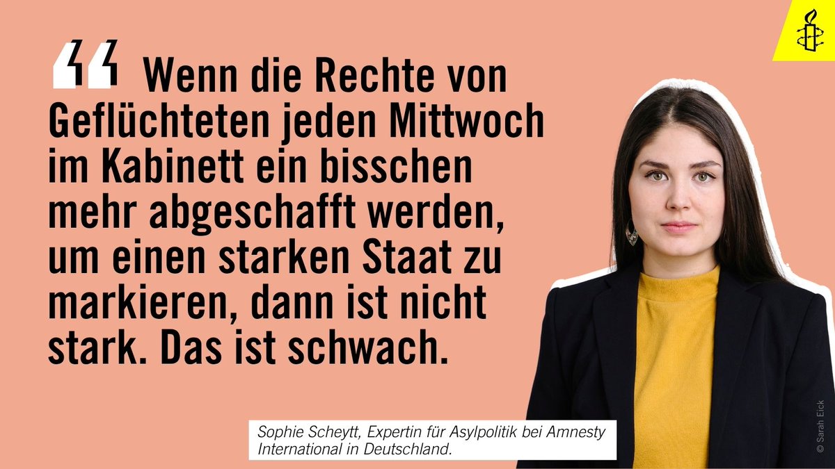 amnesty_de's tweet image. Heute im Kabinett der Bunderegierung: Die Ausweitung der "sicheren Herkunftsländer".
👉Die Genfer Flüchtlingskonvention steht dem Konzept entgegen. Jeder einzelne Asylantrag muss geprüft werden.
👉Die Liste der "sicheren Herkunftsländer" darf nicht auch noch ausgeweitet werden!
