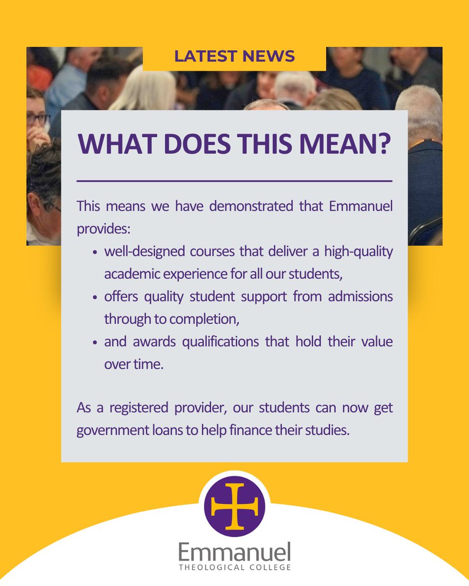 Emmanuel is now #OfSRegistered! Find out more and learn what this could mean for you next year: emmanueltheologicalcollege.org.uk/ofs-registrati…