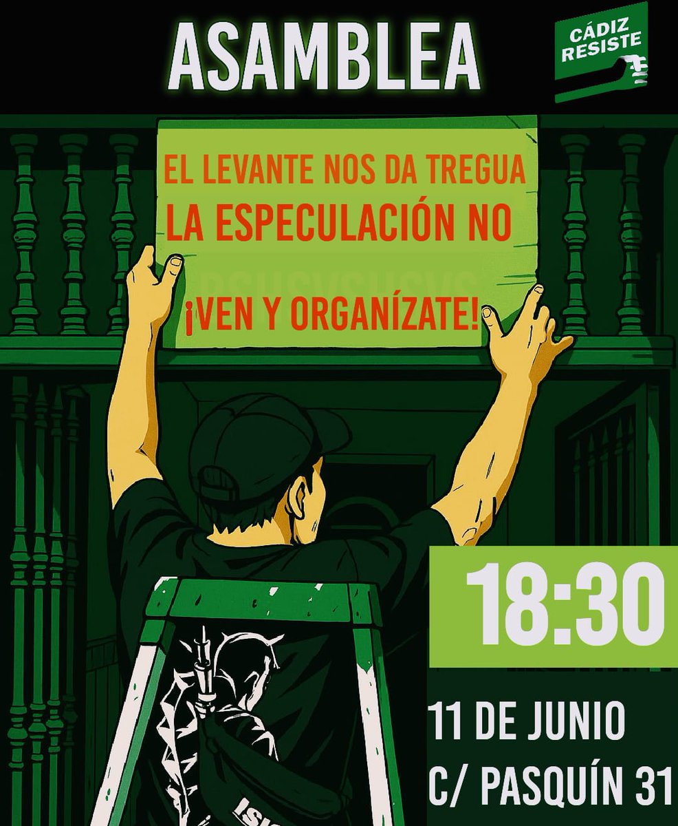 📢 ¡Asamblea ciudadana de Cádiz Resiste!

🗓 Cuándo: miércoles 11 de junio
🕕 Hora: 18:30
📍 Dónde: Calle Pasquín, 31