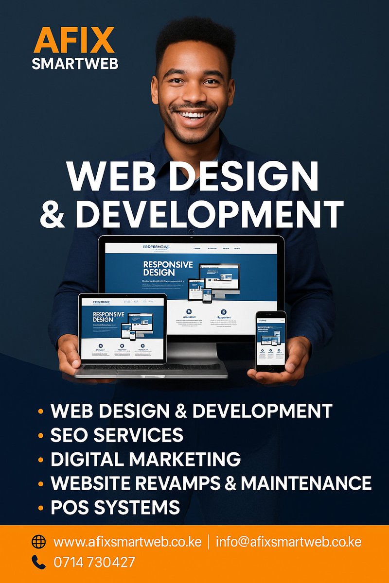 afixsmartweb's tweet image. Need a clean, professional website that works on every device?

We do:
✅ Web Design
✅ SEO
✅ Digital Marketing
✅ Revamps &amp;amp; POS Setup

📲 0714 730427
🌐 afixsmartweb.co.ke
#WebDesign #KenyaBusiness #DigitalMarketing #POS #SEO #AfixSmartweb