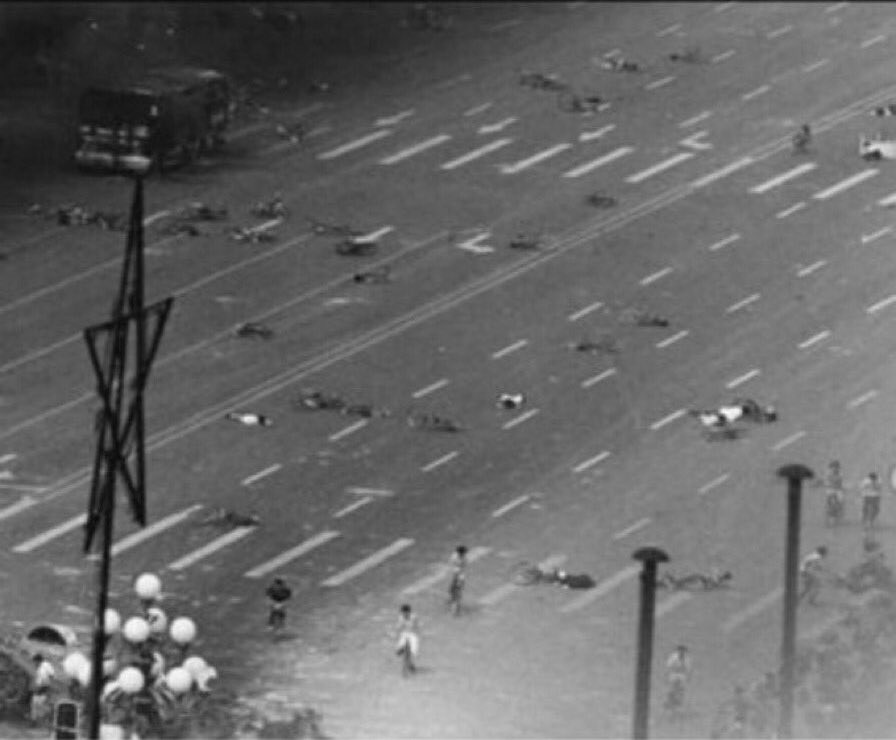 A rare photo of the aftermath of the Tiananmen Square massacre of June 4th 1989.