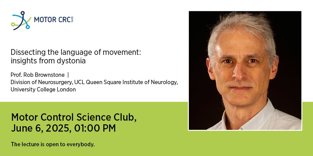 On Friday, June 6, 2025 at 1:00 pm/13:00, Prof. Rob Brownstone will give a talk in the #CRC1451 Motor Control Science Club on “Dissecting the language of movement: insights from dystonia”. 🧠
<a href="/UKKoeln/">Uniklinik Köln</a> 
<a href="/UniCologne/">Universität zu Köln</a> 
<a href="/bueschges_lab/">Bueschges Lab</a>