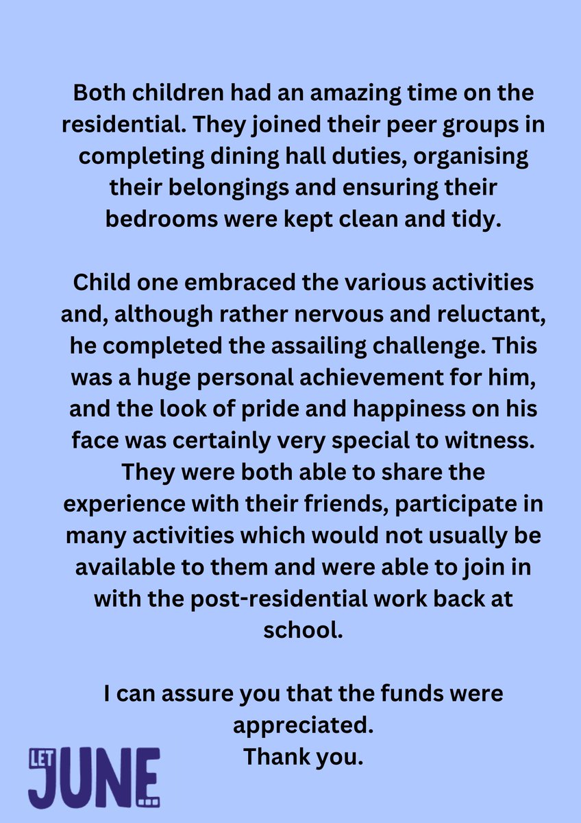 Great feedback received from Norristhorpe, after we provided funding for two pupils to attend a residential trip.  We are delighted that they had a great time with their classmates.