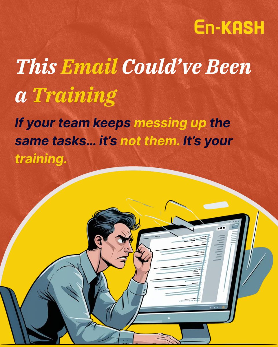 EnKASHNewWaves's tweet photo. Tired of repeating yourself in emails no one remembers?

📩 Long instructions don’t build skills—training does.

🧠 Clear, role-based learning > one-time fixes.

At EnKash, we turn mistakes into systems.

#TrainToGrow #EnKashLearning #TeamDevelopment https://t.co/fvt1iAx2KC