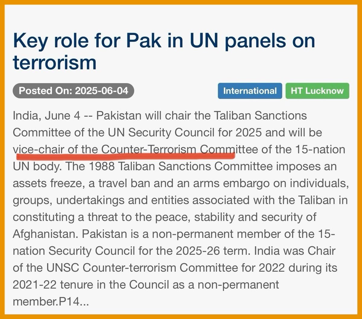 🚨पाकिस्तान को UNSC की आतंकवाद-रोधी समिति का उपाध्यक्ष बनाया गया।
जिस देश की ज़मीन पर UN द्वारा नामित आतंकी खुलेआम घूमते हैं, अब वही आतंकवाद पर भाषण देगा?
ये कूटनीति नहीं, विडंबना है।

#UNSC #आतंकवाद #PakistanExposed #GlobalSecurity #Taliban