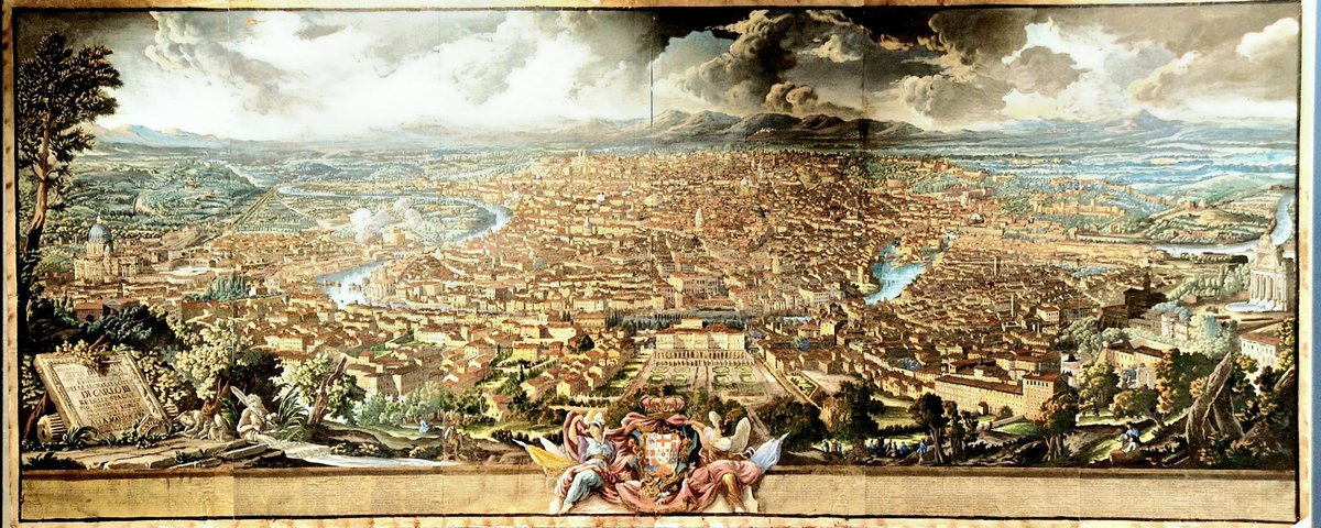 Onpahan kerrassaan upea panoraama Roomaan. Ja mistä!! Gianicolon huipulta juuri Villa Lanten kohdalta. Suoraan alapuolella, lähellä Teveren (Tiberin) rantaa on se palatsi, jossa katolisuuteen kääntynyt Ruotsin kuningatar Kristiina asusti. Ja Accademia dei Lincei sitä vastapäätä.