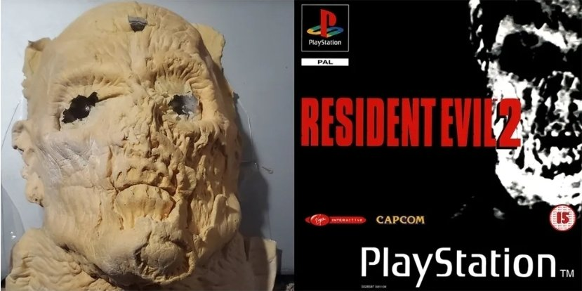 TerrorActo_'s tweet photo. Así luce, a día de hoy, la máscara protésica utilizada para la portada de RESIDENT EVIL 2 de PlayStation.

Dicha máscara proviene del anuncio dirigido por George A. Romero. Capcom tomó una foto, la puso en blanco y negro y aumentó el contraste. https://t.co/F77uP9egKX