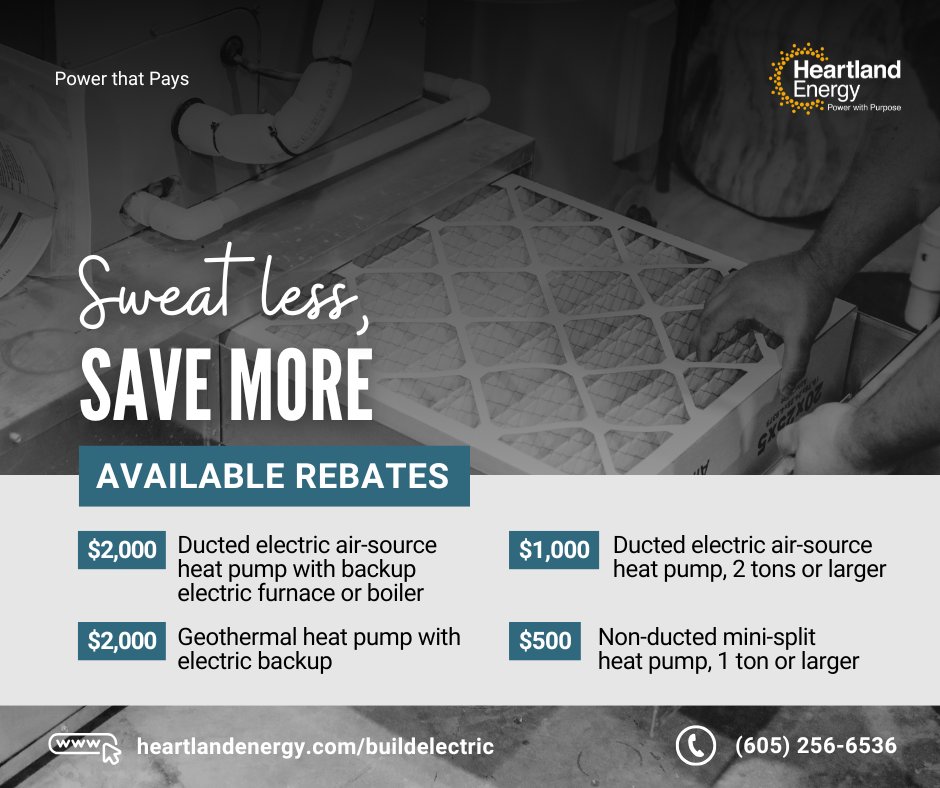 🔧 Installing a new #electricheatpump or HVAC? Let Heartland Energy help you chill out with a rebate. 

👉 Power Forward with comfort: heartlandenergy.com/buildelectric

#PowerThatPays #BuildElectric #electrification #PowerForward #HVAC #electricheatpump #rebates