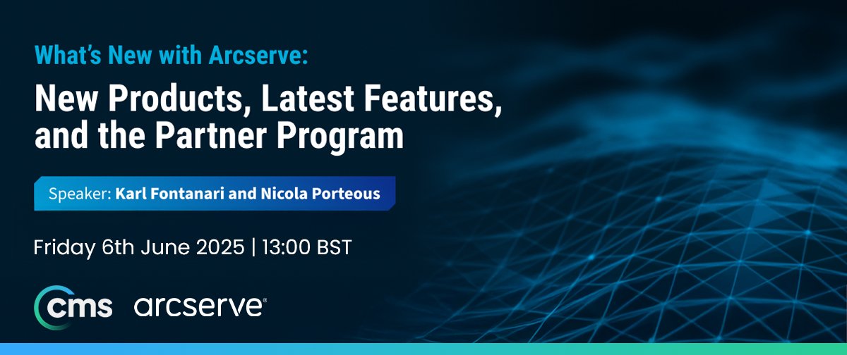CMSDistribution's tweet image. Here&apos;s a reminder to join us for an exclusive CMS partner webinar on 6th June 2025 at 13:00 BST where we unveil the latest innovations from Arcserve.

Register now to secure your spot - eu1.hubs.ly/H0kJZdW0

#CMSDistribution #Arcserve