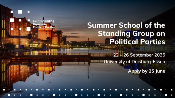 European Consortium for Political Research (@ecpr) on Twitter photo ✅ Applications are open for <a href="/ECPR_SG_Parties/">ECPR SG Parties</a>' Summer School
🔎 Explore how corruption, transparency & regulation influence the dynamics of political parties in both young and established democracies
📆 22 – 26 September
🇩🇪 <a href="/ifp_ude/">Institut für Politikwissenschaft</a> <a href="/unidue/">Uni Duisburg-Essen @unidue.bsky.social</a>
⏰ Wed 9 Jul ecpr.eu/Events/286 ✅ Applications are open for <a href="/ECPR_SG_Parties/">ECPR SG Parties</a>' Summer School
🔎 Explore how corruption, transparency & regulation influence the dynamics of political parties in both young and established democracies
📆 22 – 26 September
🇩🇪 <a href="/ifp_ude/">Institut für Politikwissenschaft</a> <a href="/unidue/">Uni Duisburg-Essen @unidue.bsky.social</a>
⏰ Wed 9 Jul ecpr.eu/Events/286