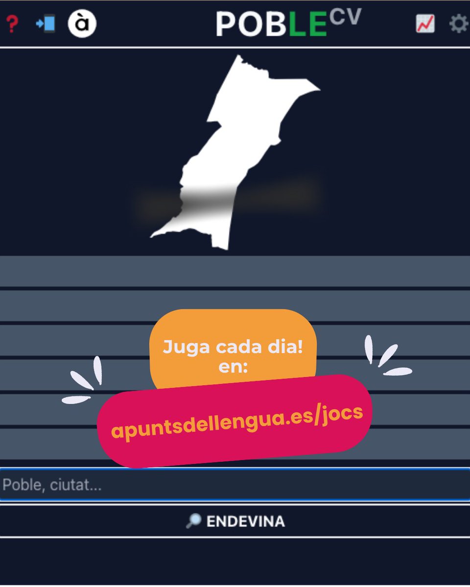 📍Coneixes el joc d’#ApuntsdeLlengua per descobrir els nostres pobles?

Introdueix el topònim d'un poble. Després de cada intent, veuràs la distància, la direcció i la proximitat respecte de la resposta correcta. Tens sis intents!

🎯Juga en l'enllaç: apuntsdellengua.es/jocs