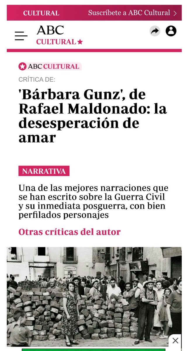 Rafael Maldonado (@rgmaldo) on Twitter photo Entiendo que esta reseña maravillosa con cuatro estrellas saldrá el sábado en el <a href="/ABC_Cultural/">ABC Cultural</a> en papel, pero ya está en la web y caramba, voy a llegar la semana que viene a la <a href="/FLMadrid/">Feria del Libro de Madrid</a> con un ánimo desconocido…
Qué maravilla.
(La comparto entera en unos días). Entiendo que esta reseña maravillosa con cuatro estrellas saldrá el sábado en el <a href="/ABC_Cultural/">ABC Cultural</a> en papel, pero ya está en la web y caramba, voy a llegar la semana que viene a la <a href="/FLMadrid/">Feria del Libro de Madrid</a> con un ánimo desconocido…
Qué maravilla.
(La comparto entera en unos días).