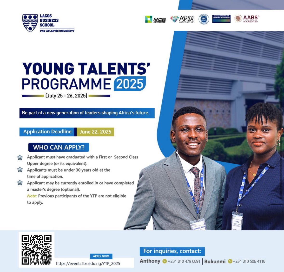 YorubaProjobs's tweet image. 🚀 Applications are OPEN for the 2025 Young Talents Programme at Lagos Business School!

✨ For top undergrads &amp;amp; grads under 30
🗓 July 25–26, 2025 | 📍LBS

🔗 Apply now : lnkd.in/ewyccHpk

❌ No previous participants

#YTP2025 #LBS