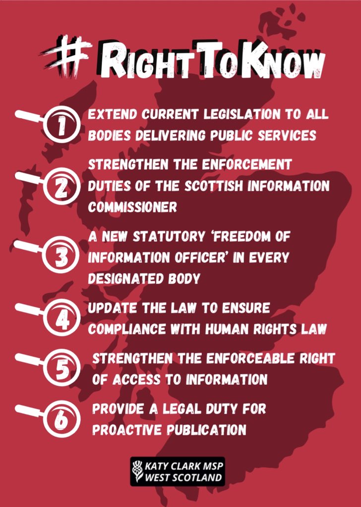 KatySClark's tweet image. I am delighted that my Members Bill to reform Freedom of Information has been introduced in the Scottish Parliament. I look forward to debating why freedom of information law needs reformed and FOI extended to outsourced public services.