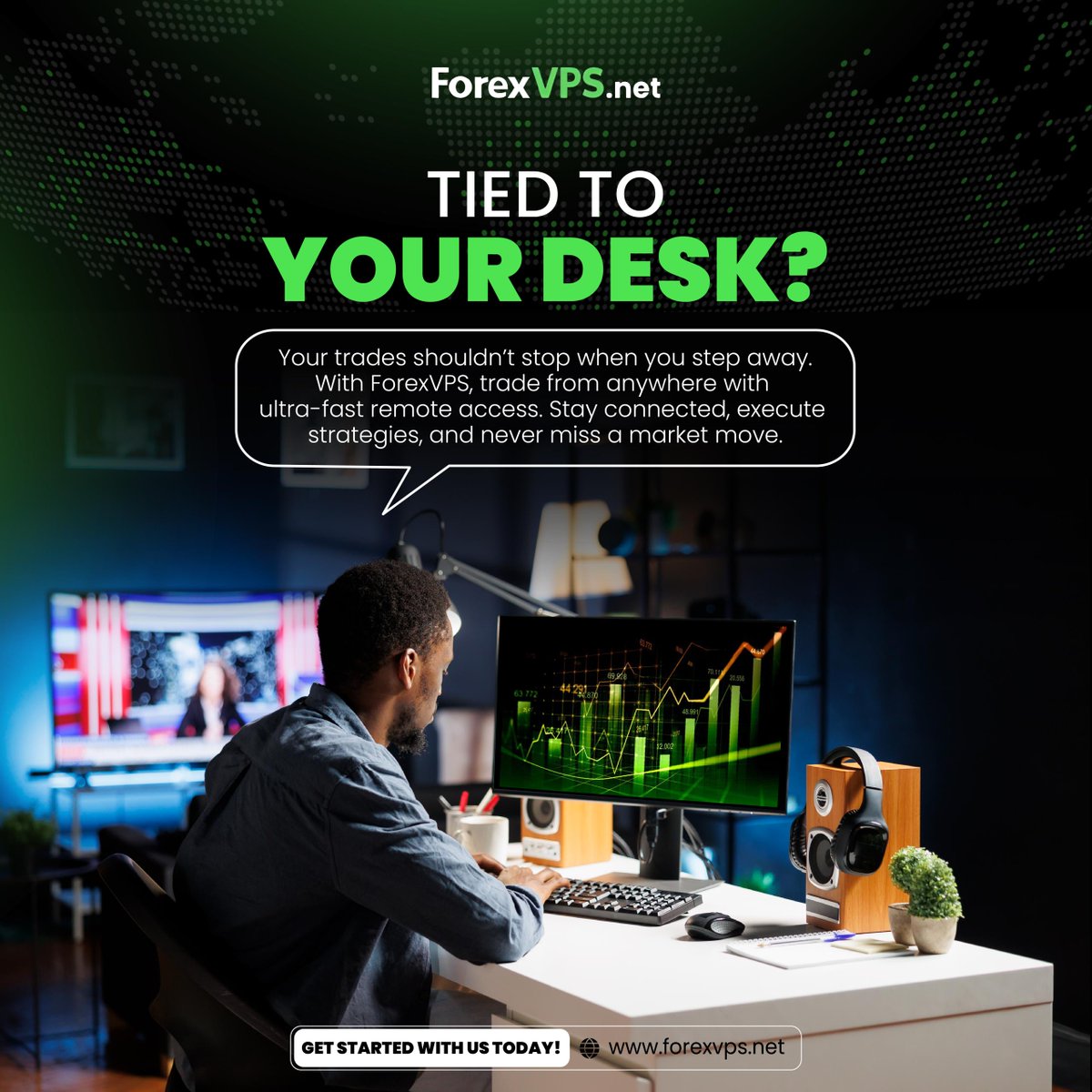 Still stuck at your desk watching the markets? 📉📈 Markets move 24/7—why should you be tied to one spot?

With ForexVPS, you can trade from anywhere, whether you're grabbing a coffee, traveling, or just stepping away. Ultra-fast remote access keeps you connected, so you can
