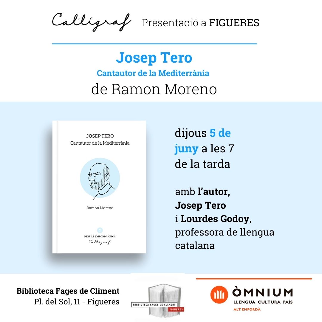 Ramon Moreno López (@ramonmoreno1967) on Twitter photo Presentem el llibre 'Josep Tero. Cantautor de la Mediterrània' <a href="/Ed_Calligraf/">Edicions Cal·lígraf</a> a la <a href="/BiblioFigueres/">Biblioteca de Figueres</a>, amb la <a href="/LourdesGodoy7/">Lourdes Godoy</a>. En <a href="/TeroJosep/">Josep Tero</a> cantarà alguna de les seves cançons. Amb <a href="/OmniumAltEmp/">Òmnium Alt Empordà</a>
🗓️Dijous 5 de juny
⏲️7 de la tarda
📍Biblioteca Fages de Climent, Figueres Presentem el llibre 'Josep Tero. Cantautor de la Mediterrània' <a href="/Ed_Calligraf/">Edicions Cal·lígraf</a> a la <a href="/BiblioFigueres/">Biblioteca de Figueres</a>, amb la <a href="/LourdesGodoy7/">Lourdes Godoy</a>. En <a href="/TeroJosep/">Josep Tero</a> cantarà alguna de les seves cançons. Amb <a href="/OmniumAltEmp/">Òmnium Alt Empordà</a>
🗓️Dijous 5 de juny
⏲️7 de la tarda
📍Biblioteca Fages de Climent, Figueres