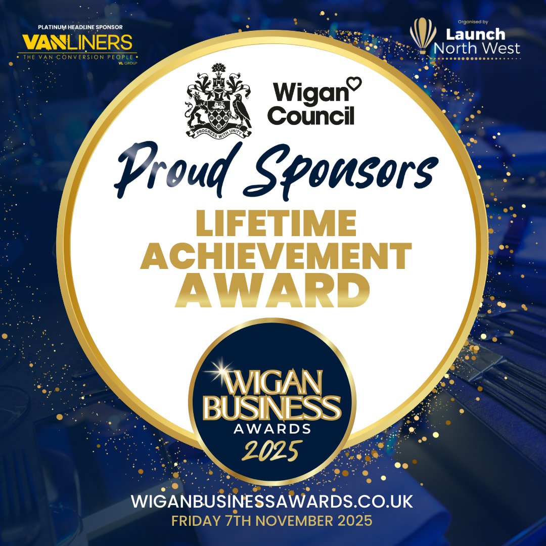 Wigan Council sponsors the Lifetime Achievement Award at the Wigan Business Awards 2025, celebrating individuals who’ve made a lasting impact on business and the community. Entries close at 23:59 on 30th June 2025: bit.ly/4mDZsOI