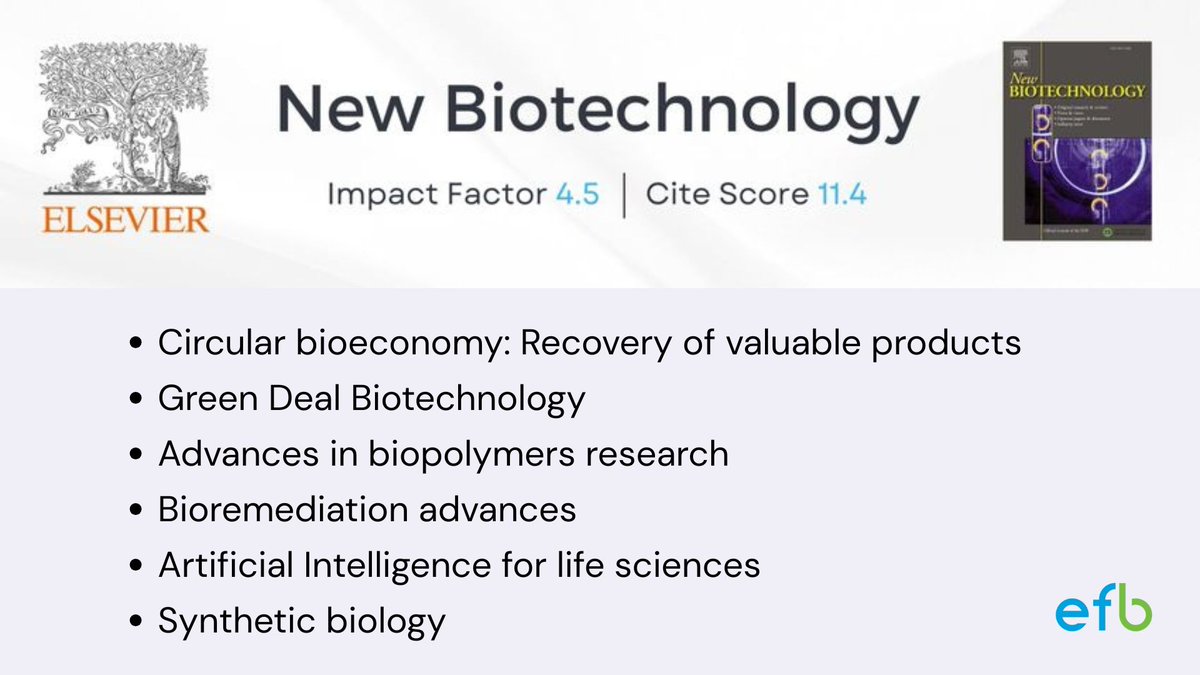 📢 Call for Papers!
New Biotechnology invites submissions for upcoming thematic issues on:
♻️ Circular Bioeconomy
🌿 Green Deal Biotech
🧬 Biopolymers, AI, Synthetic Biology and more!

Submit original research, reviews and short communications.

👉sciencedirect.com/journal/new-bi…