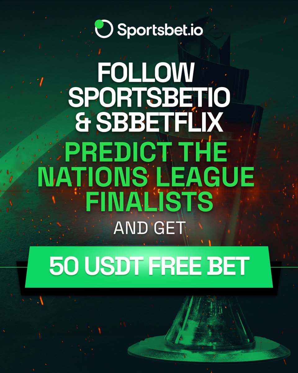 Sportsbetio's tweet image. 🚨 𝟱 x 𝟱𝟬 𝗨𝗦𝗗𝗧 𝗙𝗿𝗲𝗲 𝗕𝗲𝘁𝘀 𝗨𝗽 𝗳𝗼𝗿 𝗚𝗿𝗮𝗯𝘀! 🚨
Here’s your chance to win a free bet during the #NationsLeague ⚽

How to Enter:
✅ Follow @Sportsbetio
🤔 Predict the finalists &amp;amp; tag a friend with top prediction skills
🔄 Repost for an extra chance to win

Five…