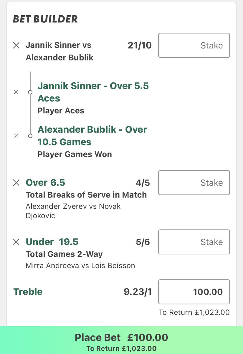 🚨Roland Garros day 11 bet🚨

Odds standing @ 10.23x (£100➡️£1,023)🤑

Like&amp;follow❤️➕for more <a href="/ClarkeTips1/">ClarkeTips🦈</a>