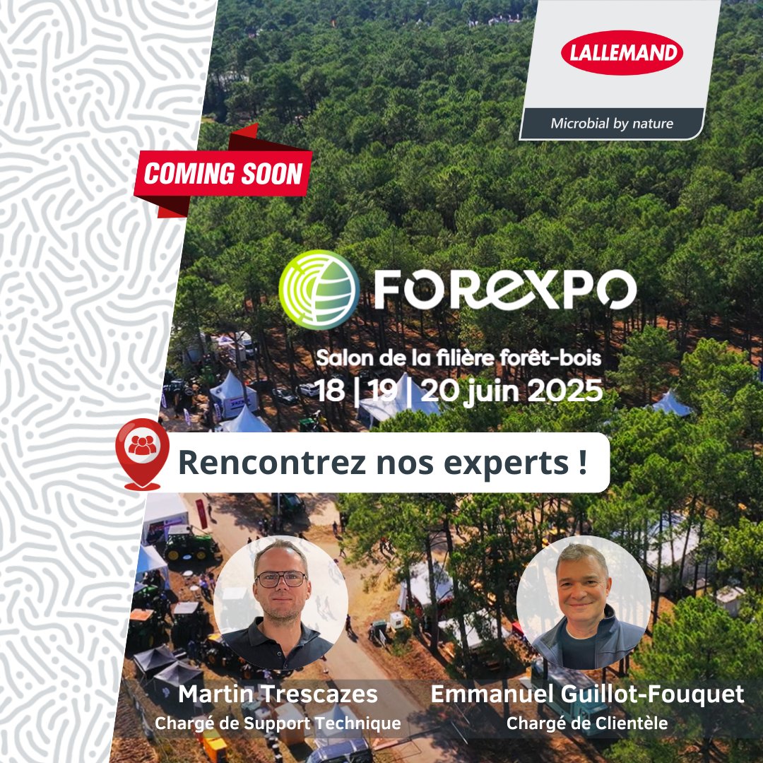 🗓️ J-14 avant FOREXPO ! 🌲
Notre équipe sera présente pour échanger autour de nos biosolutions au service de forêts en bonne santé !
#Forexpo2025 #LallemandPlantCare #Biocontrôle #SantéDesForêts #Rotstop #Sylviculture #ForêtDurable #InnovationVerte
