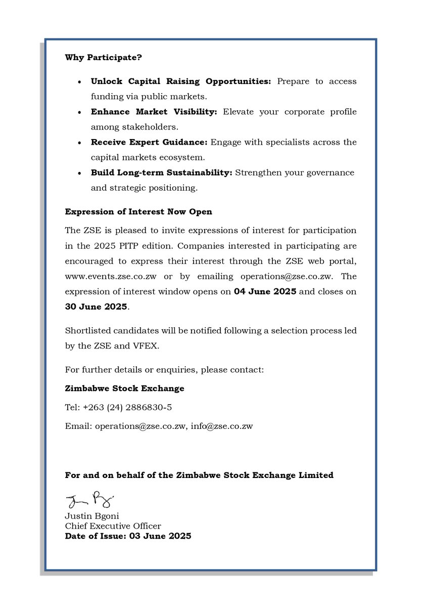Press Release: Prospective Issuers Training Programme (PITP) 2025