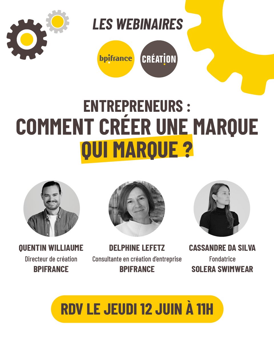 Pépite France (@pepitefrance) on Twitter photo Tu ne sais pas comment bâtir une marque qui restera gravée dans l’esprit de tes clients ?
Inscris-toi à ce webinaire de <a href="/BpifranceCrea/">Bpifrance Création</a> et RDV le jeudi 12 juin 2025 de 11h à 12h pour découvrir les clés d'une identité de marque réussie !
👉 bit.ly/3SCV3hr Tu ne sais pas comment bâtir une marque qui restera gravée dans l’esprit de tes clients ?
Inscris-toi à ce webinaire de <a href="/BpifranceCrea/">Bpifrance Création</a> et RDV le jeudi 12 juin 2025 de 11h à 12h pour découvrir les clés d'une identité de marque réussie !
👉 bit.ly/3SCV3hr