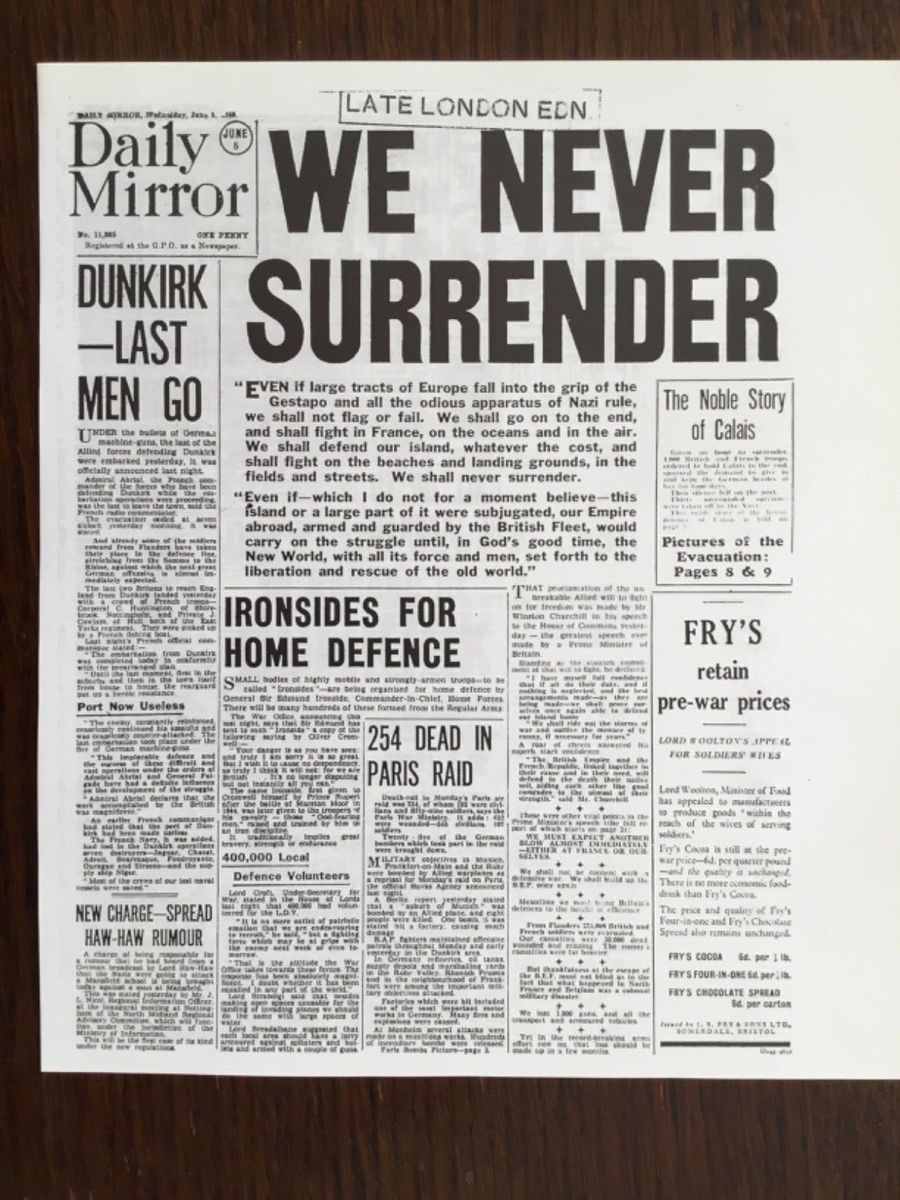 Conway__Stewart's tweet image. June 1940: France fell, Nazi planes outnumbered RAF. Fear gripped Britain. Churchill’s “We shall never surrender” rallied a nation, steeled for battle. In 2025, his unity call echoes. Conway Stewart’s pen holds his fire.