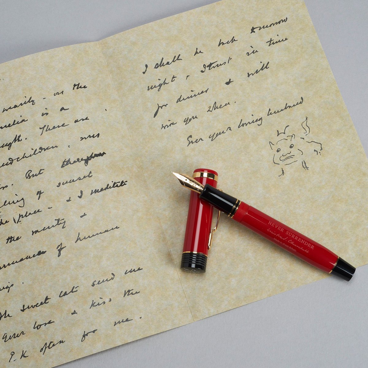 Conway__Stewart's tweet image. June 1940: France fell, Nazi planes outnumbered RAF. Fear gripped Britain. Churchill’s “We shall never surrender” rallied a nation, steeled for battle. In 2025, his unity call echoes. Conway Stewart’s pen holds his fire.