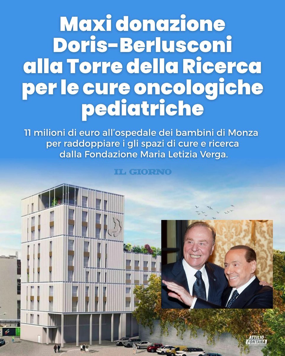 Un sentito ringraziamento a due famiglie con il cuore grande: le Fondazioni Luigi Berlusconi e Ennio Doris hanno scelto di sostenere con 11 milioni di euro il Centro Maria Letizia Verga di Monza, eccellenza nella cura e nella ricerca contro le malattie oncologiche pediatriche.