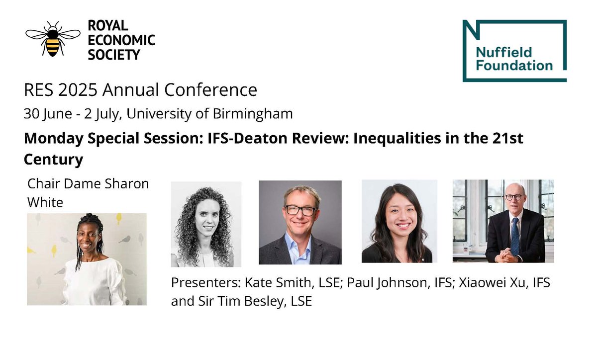 RoyalEconSoc's tweet image. 🎥 Can’t make it to Birmingham for #RES2025 Conference? Join us virtually!

💻 Access 8+ live-streamed sessions + recordings from top economists incl. Bonhomme, Iriberri, Greenstone &amp;amp; more.
🎟️ £100 / £50 (students)
🔗 Book: bit.ly/47D8h4y

#EconTwitter #RESConference