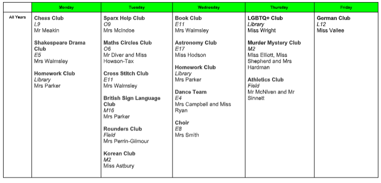 Extra Curricular Timetable: The half term 6 timetable is here - join in 😀: