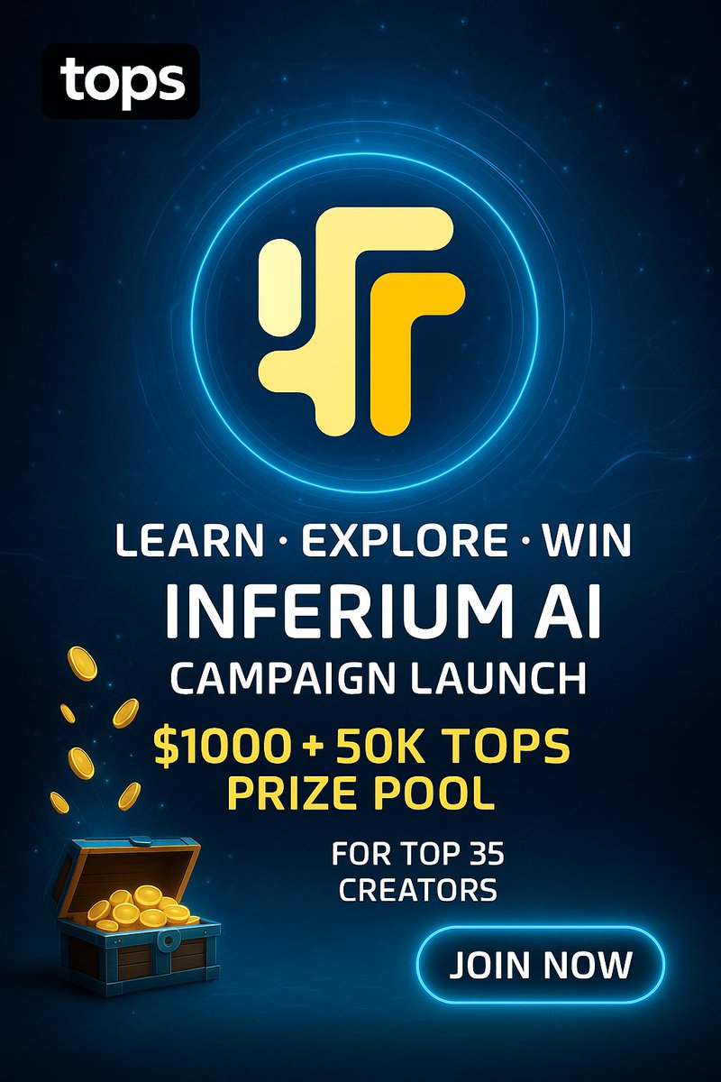🚨 New campaign alert! 🚨

<a href="/InferiumAI/">Inferium</a> x <a href="/topsdotfun/">tops.fun</a>
💰 $1000 in $IFR tokens for the top 30 creators
🎯 + 50,000 TOPS points up for grabs

Let’s break it down 👇
—

What is Inferium?
Not just another AI platform.
Inferium AI - First AI infrastructure and analytics hub for