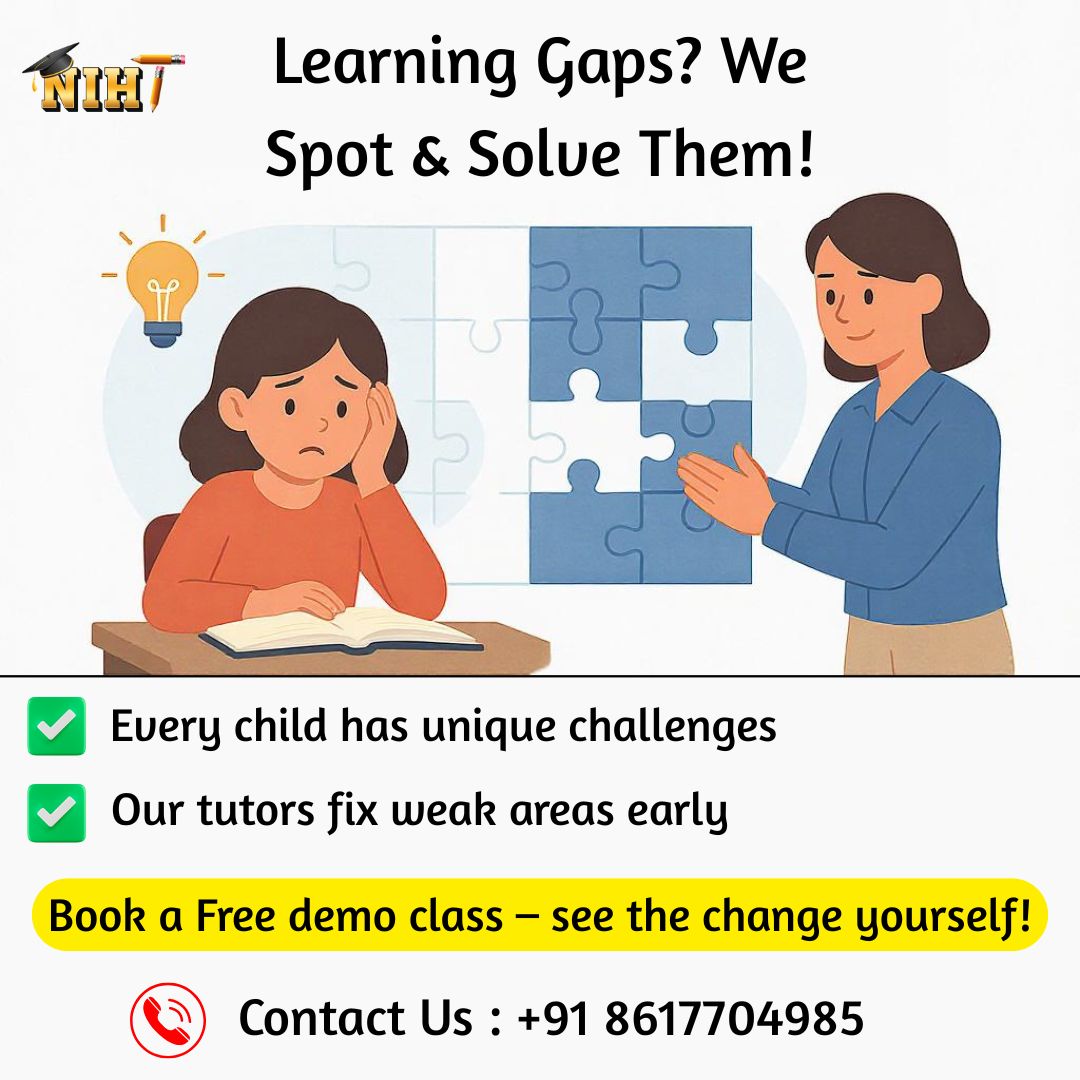 nihthometutor's tweet image. Is your child struggling with certain subjects?

You&apos;re not alone—every student faces unique learning gaps.

At National Institute of Home Tutors, we don’t just teach — we identify weak areas early and fix them with personalized attention.

Contact Us : +91 8617704985