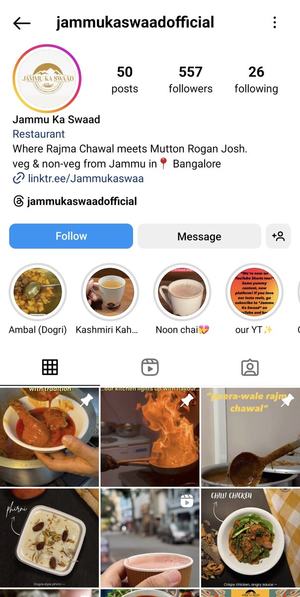 ParveenYograj's tweet photo. 𝗝𝗮𝗺𝗺𝘂 𝗞𝗮 𝗦𝘄𝗮𝗮𝗱: 𝗕𝗿𝗶𝗻𝗴𝗶𝗻𝗴 𝗗𝘂𝗴𝗴𝗮𝗿 𝗙𝗹𝗮𝘃𝗼𝗿𝘀 𝘁𝗼 𝗕𝗮𝗻𝗴𝗮𝗹𝗼𝗿𝗲
Jammu Ka Swaad is more than just a restaurant; it’s a home away from home for the #DograCommunity settled in Bangalore and a culinary window for anyone eager to experience the vibrant tastes of #DuggarCuisine. Located in the heart of #Bangalore, it stands as a hub where tradition meets modernity, offering authentic Dogra dishes that capture the essence of Jammu’s rich heritage. At #JammuKaSwaad, each dish is a testament to the region’s culinary diversity. From the comforting warmth of Rajma Chawal made with the finest Bhaderwah rajma, to the tangy and aromatic Khatta Meat infused with local spices, every bite narrates a story. The Kaladi Kulcha, featuring pan-fried traditional cheese, delights the senses with its unique texture and flavor, while Ambal brings the sweet and sour notes of pumpkin to the table, reminiscent of home-cooked meals from the #Duggar heartland. The restaurant’s mission goes beyond serving food; it aims to preserve and promote Dogra culture in a city that embraces diversity. With its warm hospitality and commitment to authenticity, Jammu Ka Swaad bridges the gap between communities, allowing Bangaloreans and visitors alike to discover the lesser-known culinary gems of North India. Jammu Ka Swaad is not just a place to eat—it’s a celebration of culture, nostalgia, and community. It’s where Bangalore meets Jammu, and where every meal is a journey back to the roots of #DograHeritage. @DAkkhar
#DograFood #TasteOfJammu #BangaloreEats @ajaykraina #AuthenticDograFlavors #CulinaryHeritage #FoodieHeaven #FoodPromotionIndia