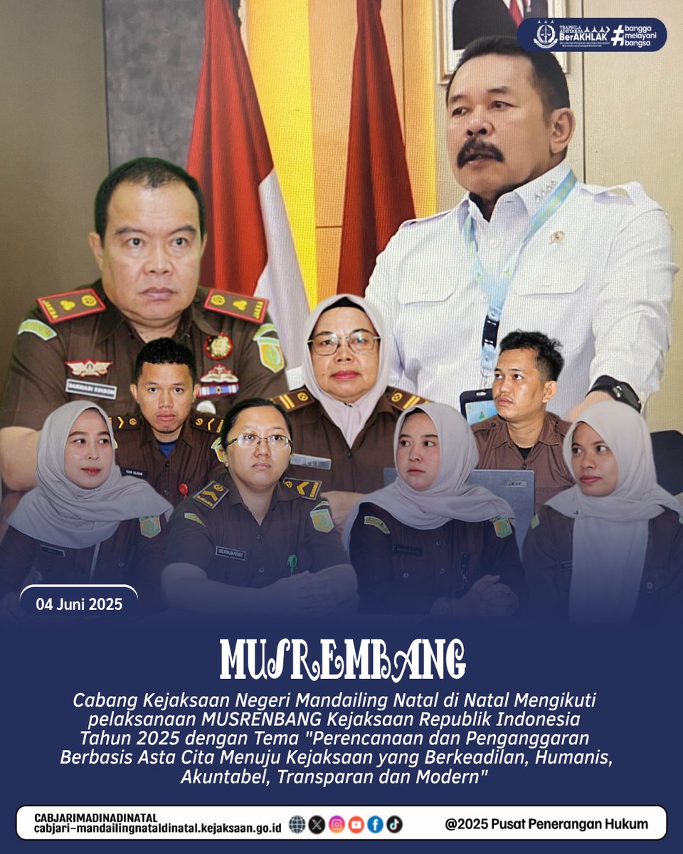 CabjariNatal's tweet photo. Rabu, 04 Juni 2025, Pukul 08.30 Mengikuti Pelaksanaan MUSREMBANG Kejaksaan Republik Indonesia Tahun 2025.

@kejaksaan.ri @kejagung_ri @kejatisumut @kejari.madina #musrembang https://t.co/lHm9u4BDjY