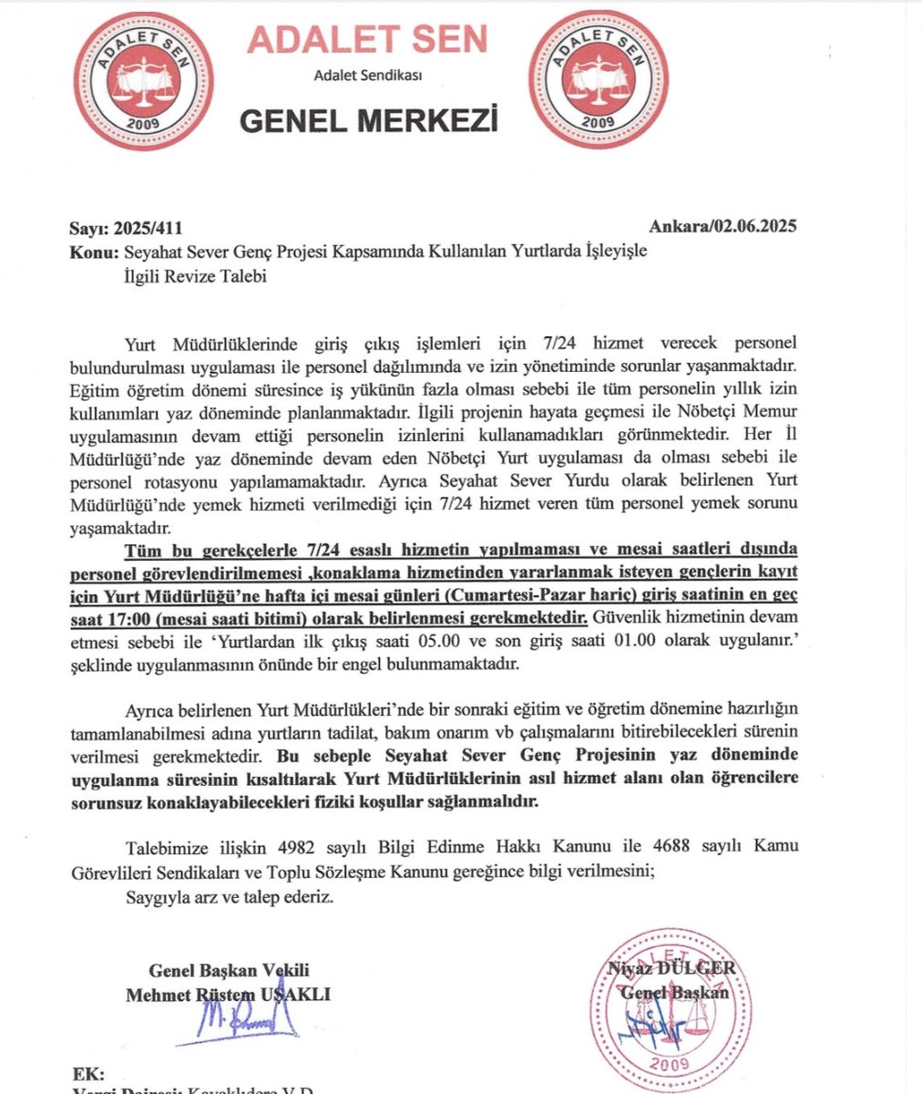 <a href="/gencliksporbak/">Gençlik ve Spor Bakanlığı 🇹🇷</a> Seyahat Sever Genç projesi uygulamasında talep ettiğimiz değişikliklerle birlikte fazla çalışmanın önüne geçerek Tasarruf Tedbirlerine katkı sunmak , personelin çalışma şartlarını iyileştirerek Aile Yılı kapsamında personelin izin kullanımında sorun yaşamamasını