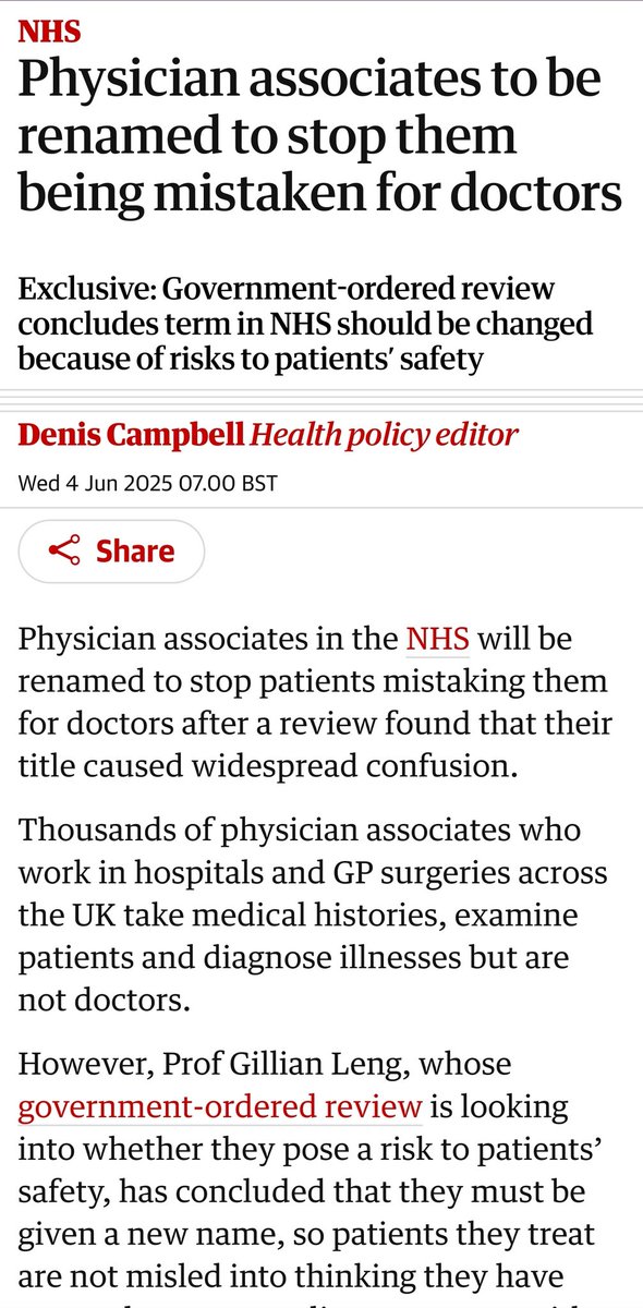 Leng review concludes that PAs should NOT be called physician associates. 

They should be called what they are: clinical assistants.